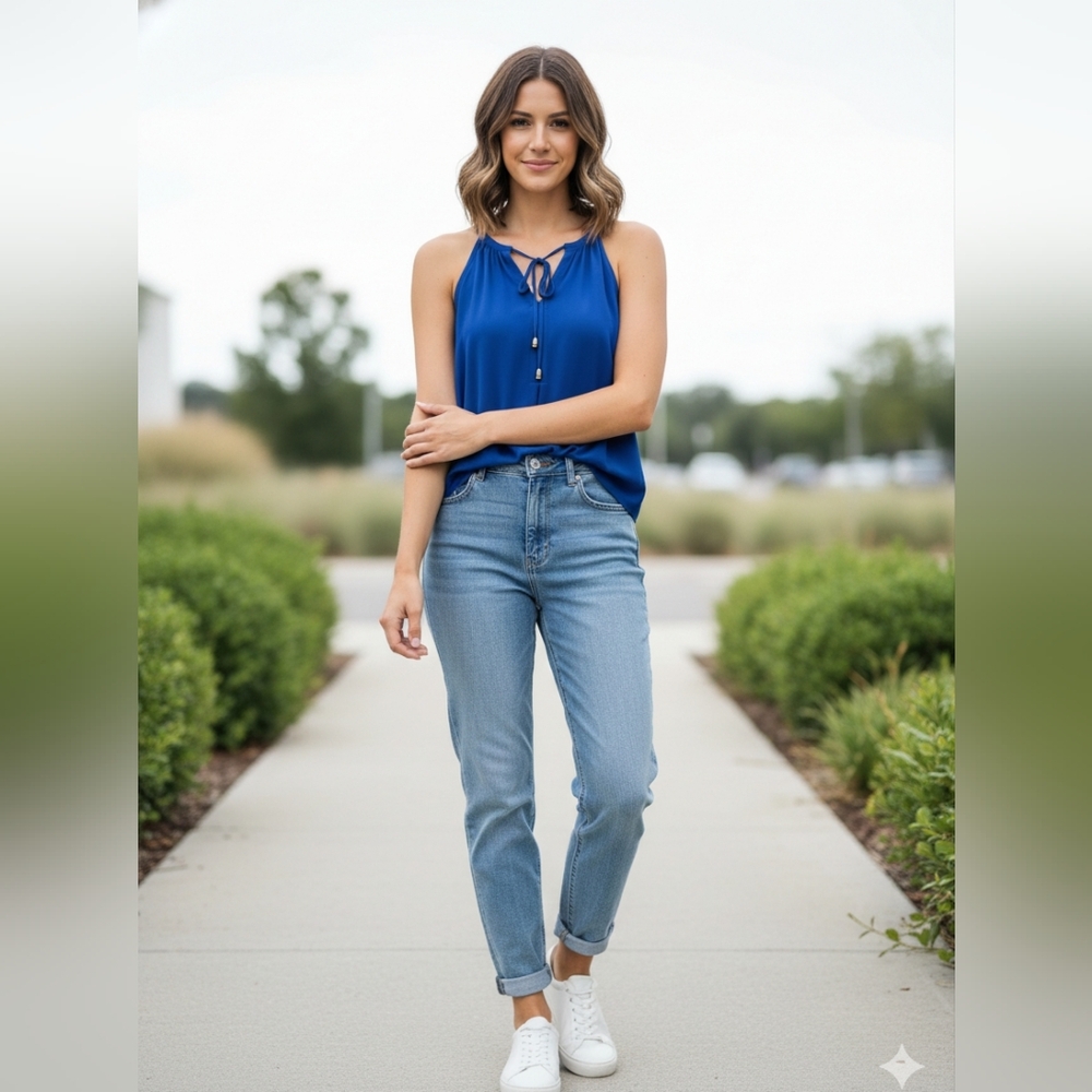 💣 5 For $25 Naked Zebra Blue Jumpsuit with V-Neck and Long Sleeves